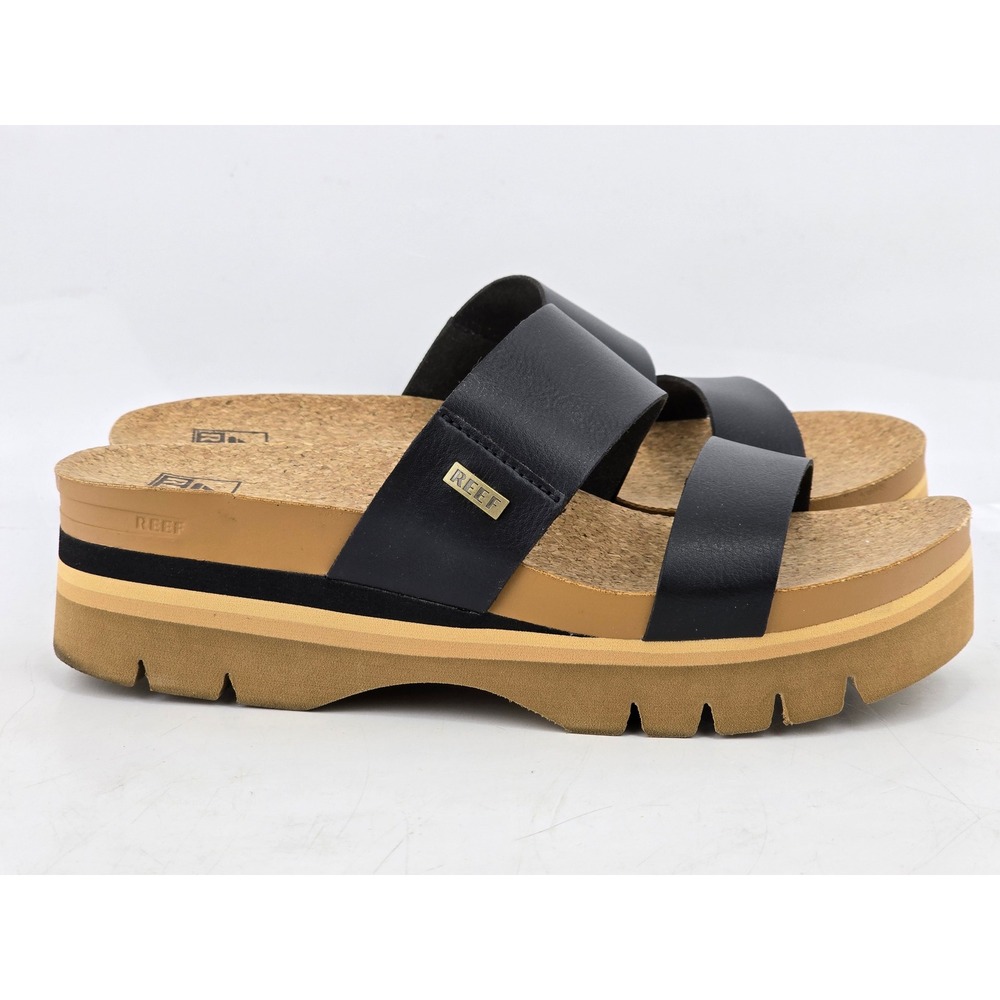 Reef Cushion Vista Higher Sandals Womens 9.5 Black Platform Double Strap -VG - Picture 8 of 12